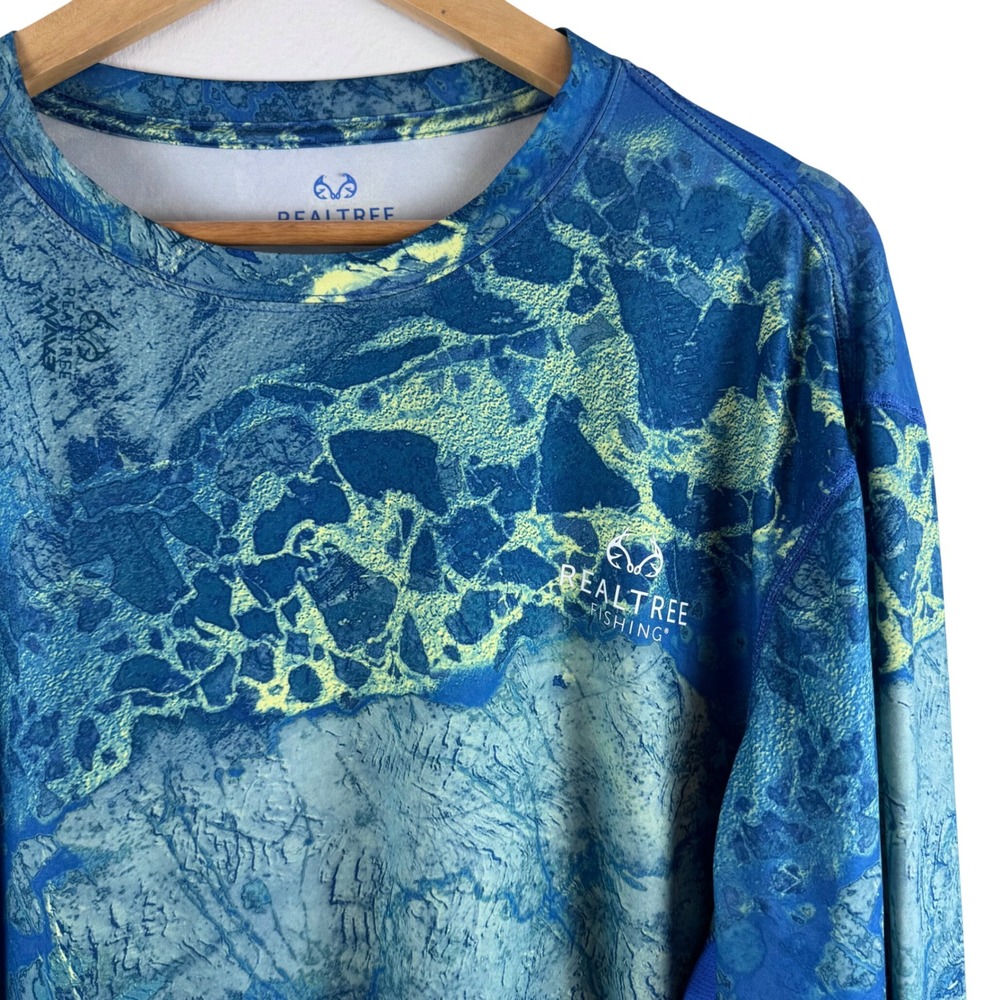Realtree Fishing Shirt Mens 3XL Blue Wave Camo Long Sleeve Performance Tee